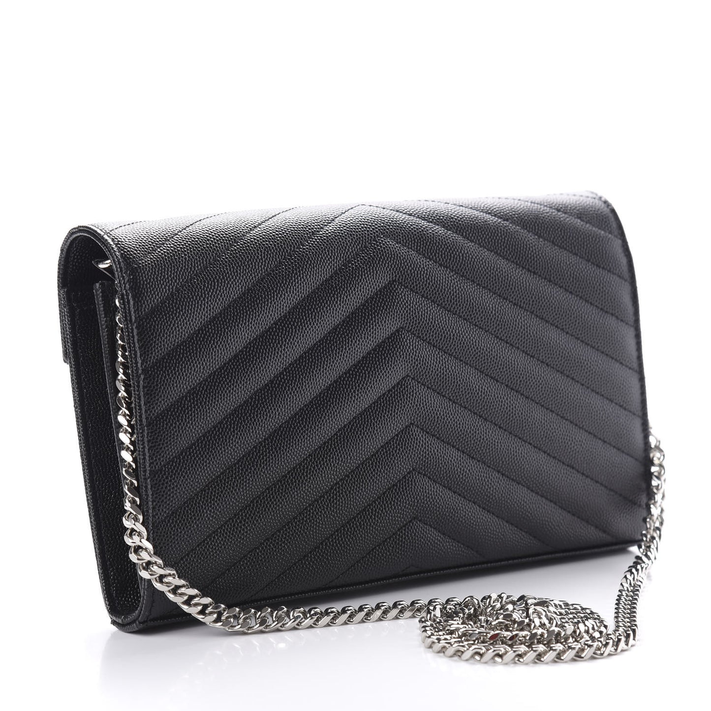 Grain De Poudre Matelasse Chevron Monogram Chain Wallet Black
