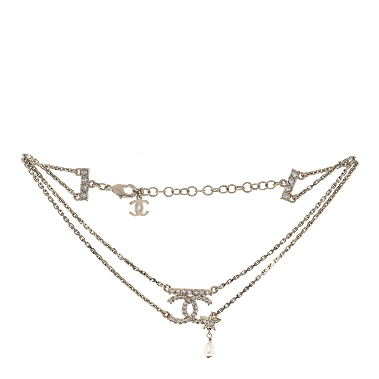 Pearl Crystal CC Star Choker Necklace Gold