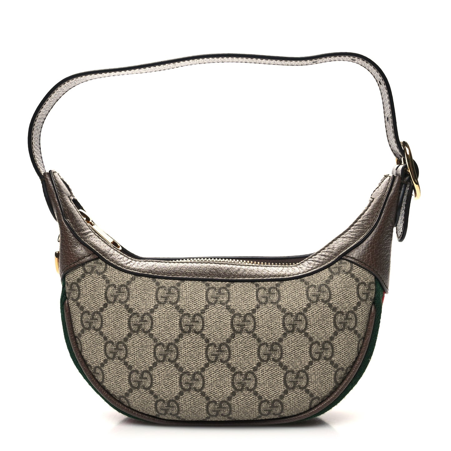 GG Supreme Monogram Textured Calfskin Web Mini Ophidia Half Moon Hobo Beige Ebony New Acero