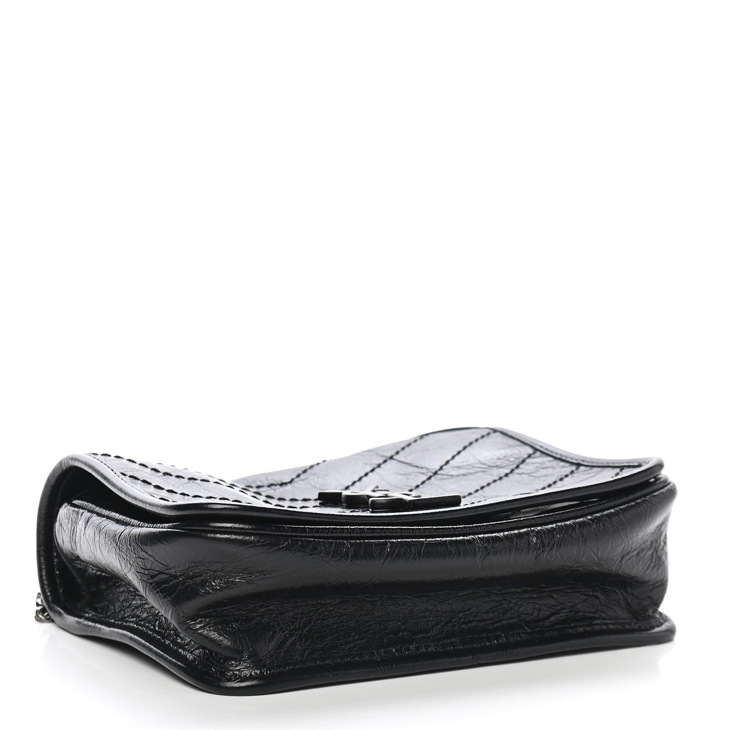 Crinkled Calfskin Matelasse Monogram Niki Chain Wallet Black