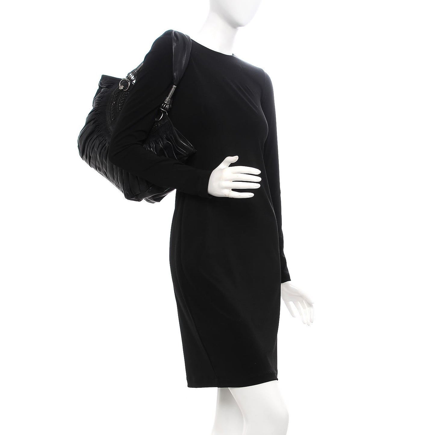 Lambskin Plisse Pleated Basket Tote Bag Black