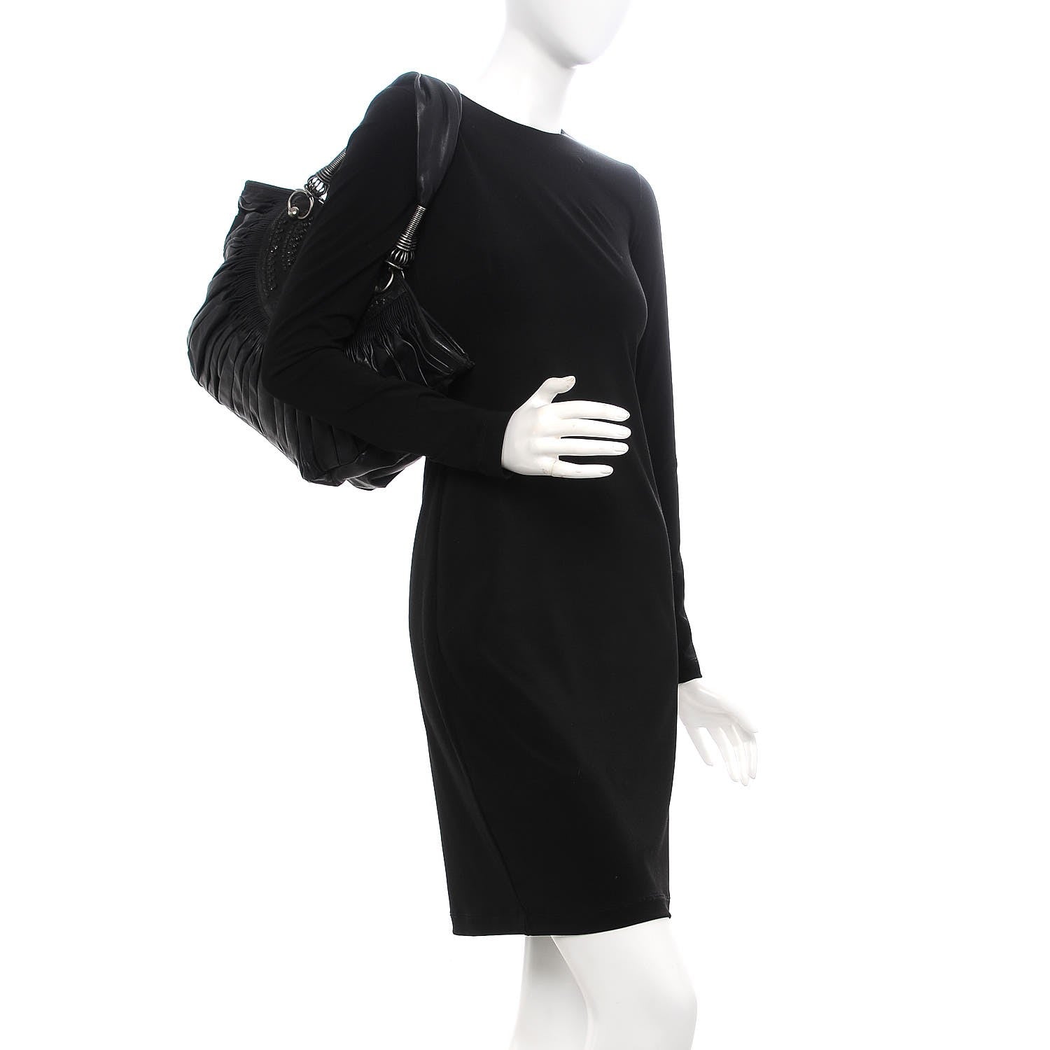 Christian Dior Lambskin Plisse Pleated Basket Tote Bag Black 2 of 14
