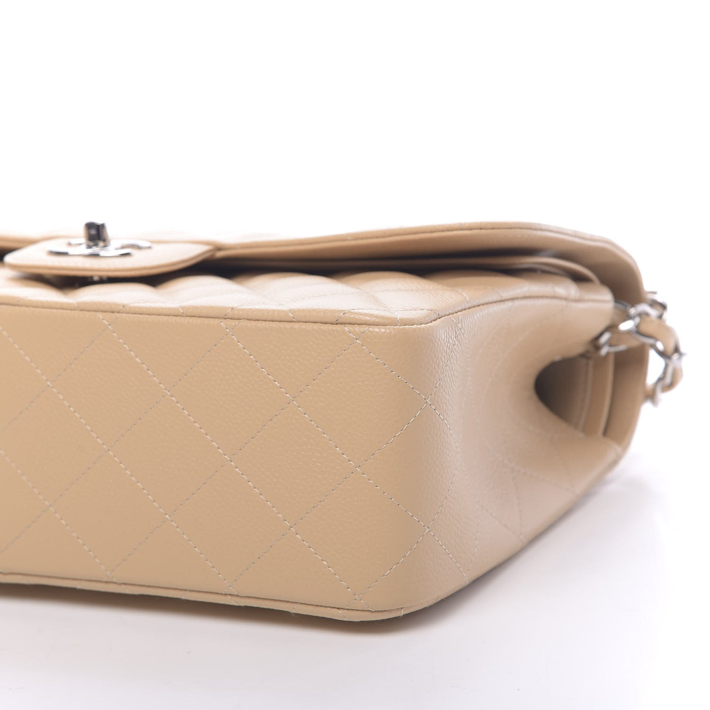 Caviar Quilted Jumbo Double Flap Beige Clair