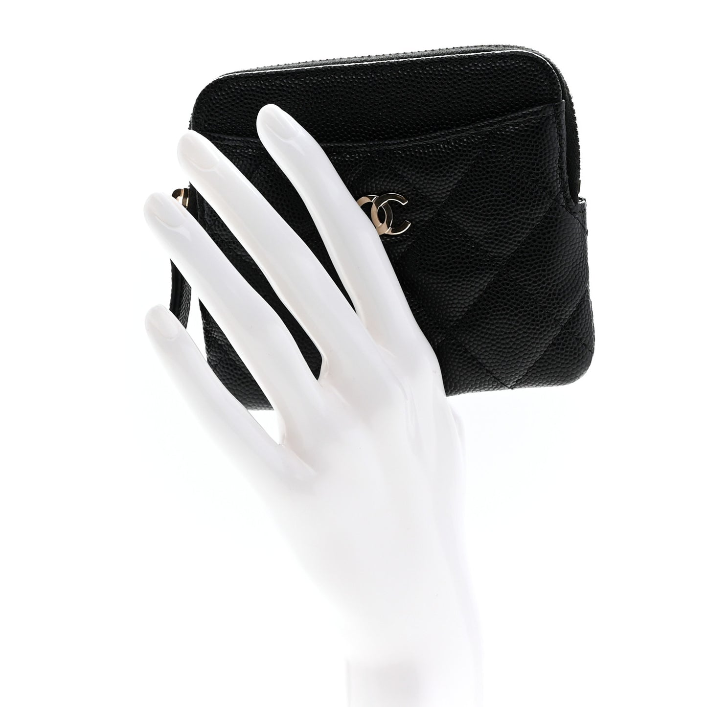 Caviar Quilted Zip Card Holder Wallet Black