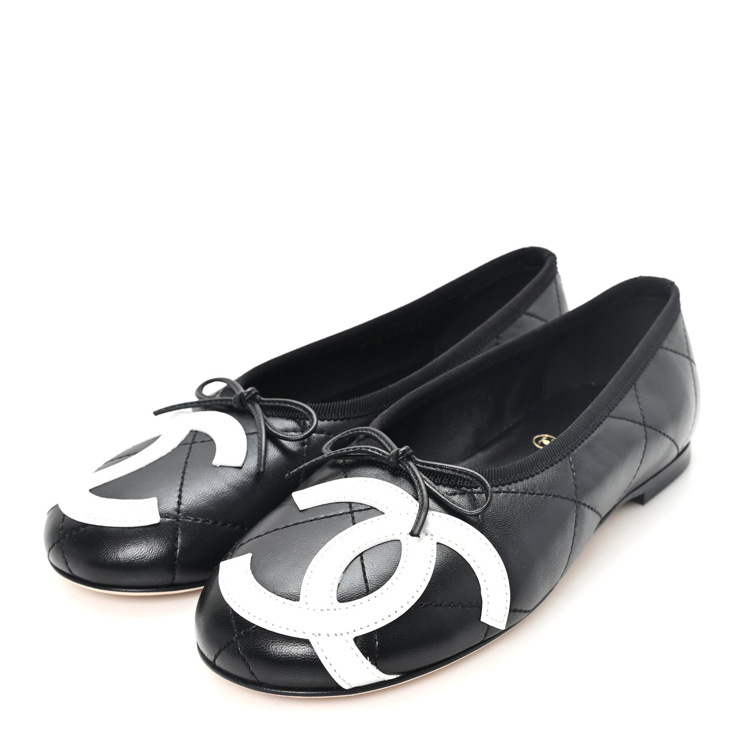 Chanel Lambskin Quilted CC Cambon Ballet Flats 35.5 Black White 4 of 10