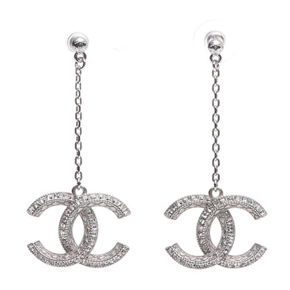 Chanel Baguette Crystal CC Drop Earrings Silver 1 of 5