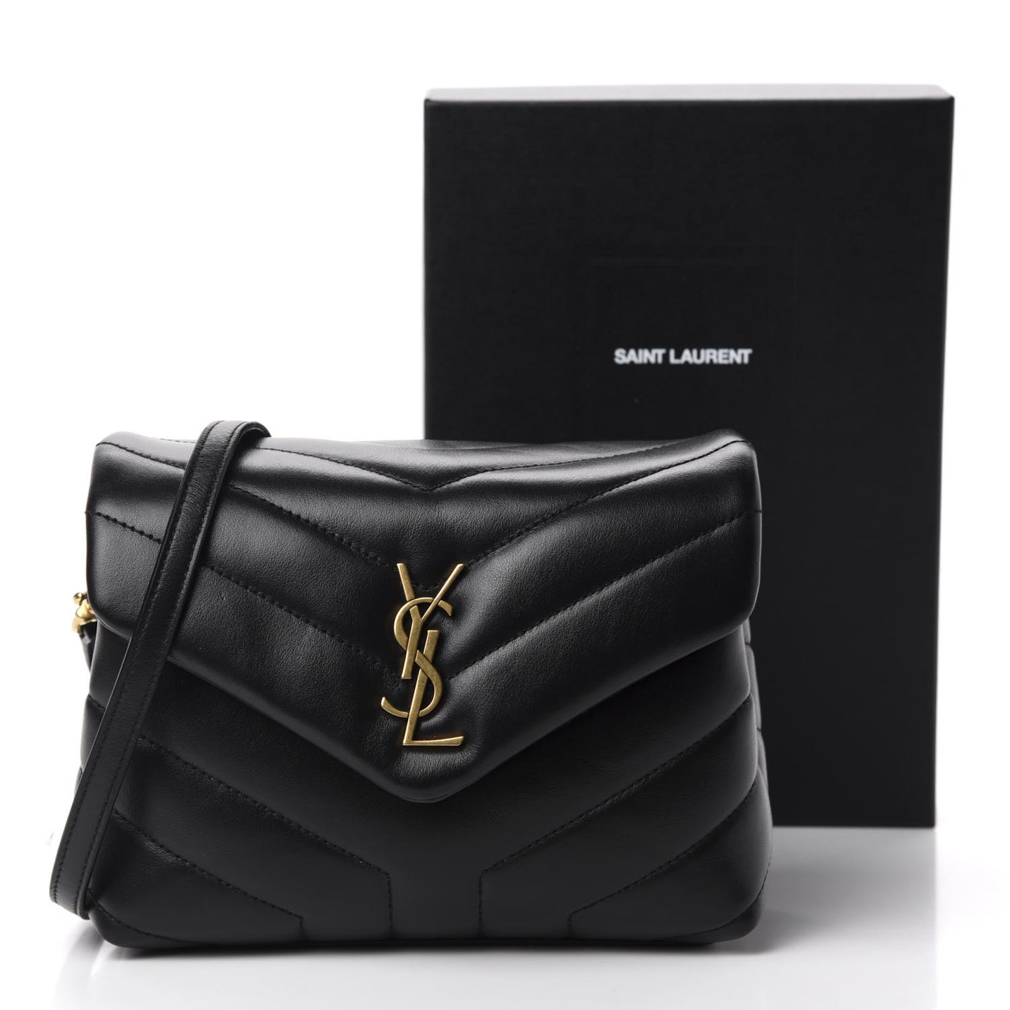 Calfskin Y Quilted Monogram Toy Loulou Crossbody Bag Black