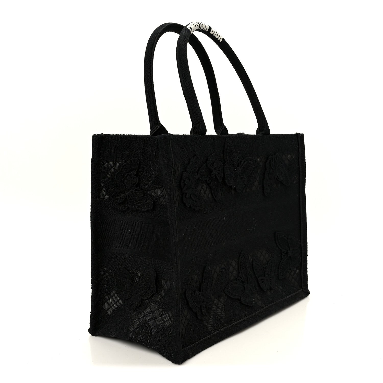 Christian Dior Embroidered 3D Macrame D-Lace Butterfly Medium Book Tote Black Multicolor 3 of 10
