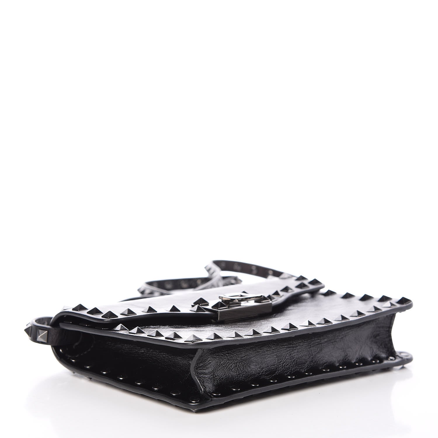 Valentino Garavani Craquele Calfskin Rockstud Shoulder Flap Bag Black 4 of 8