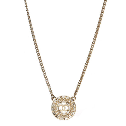 Chanel Crystal Pearl CC Medallion Necklace Light Gold 1 of 5