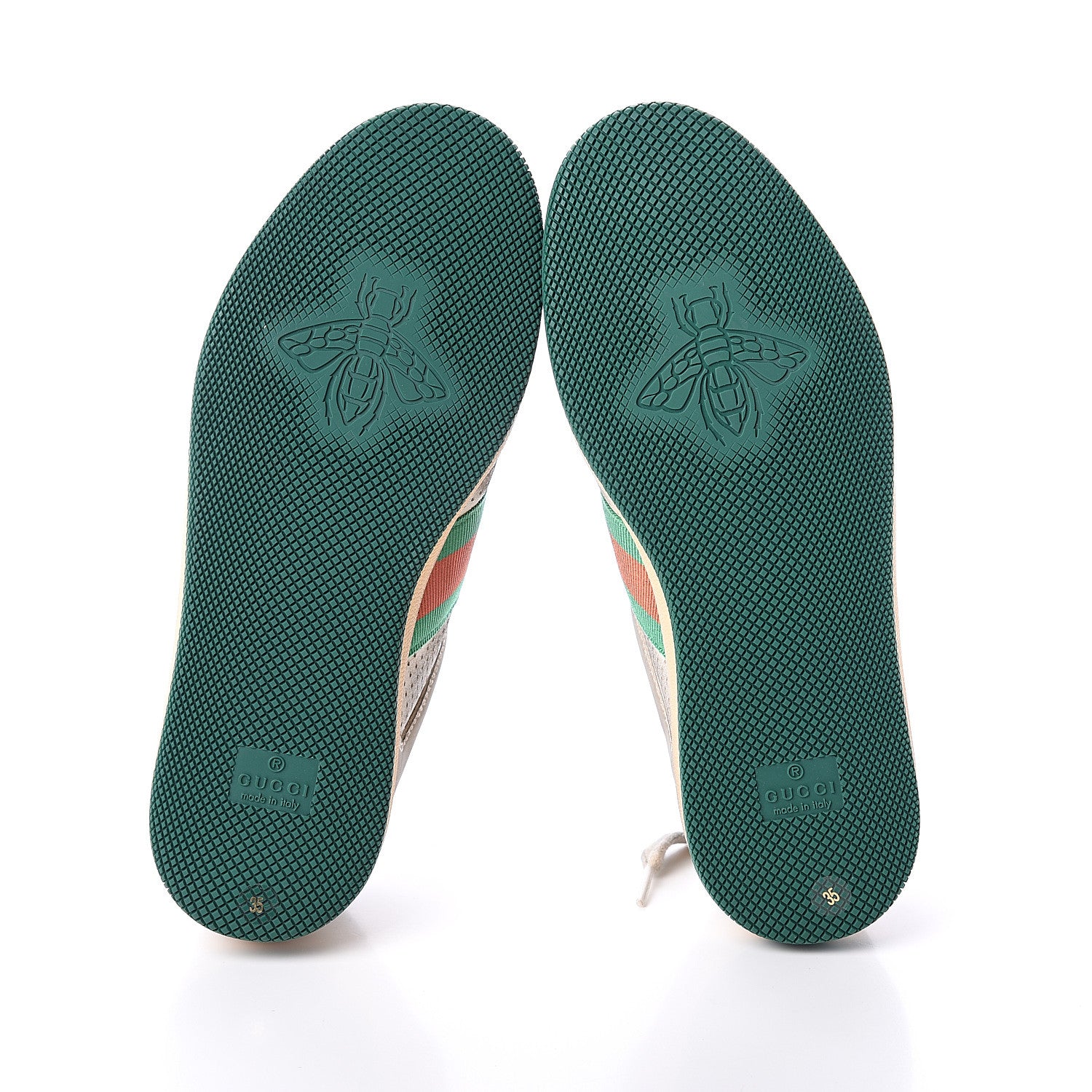 Gucci Nubuck Web Cherries Womens Screener Sneakers 35 Dusty Milk White Vintage Green 5 of 7