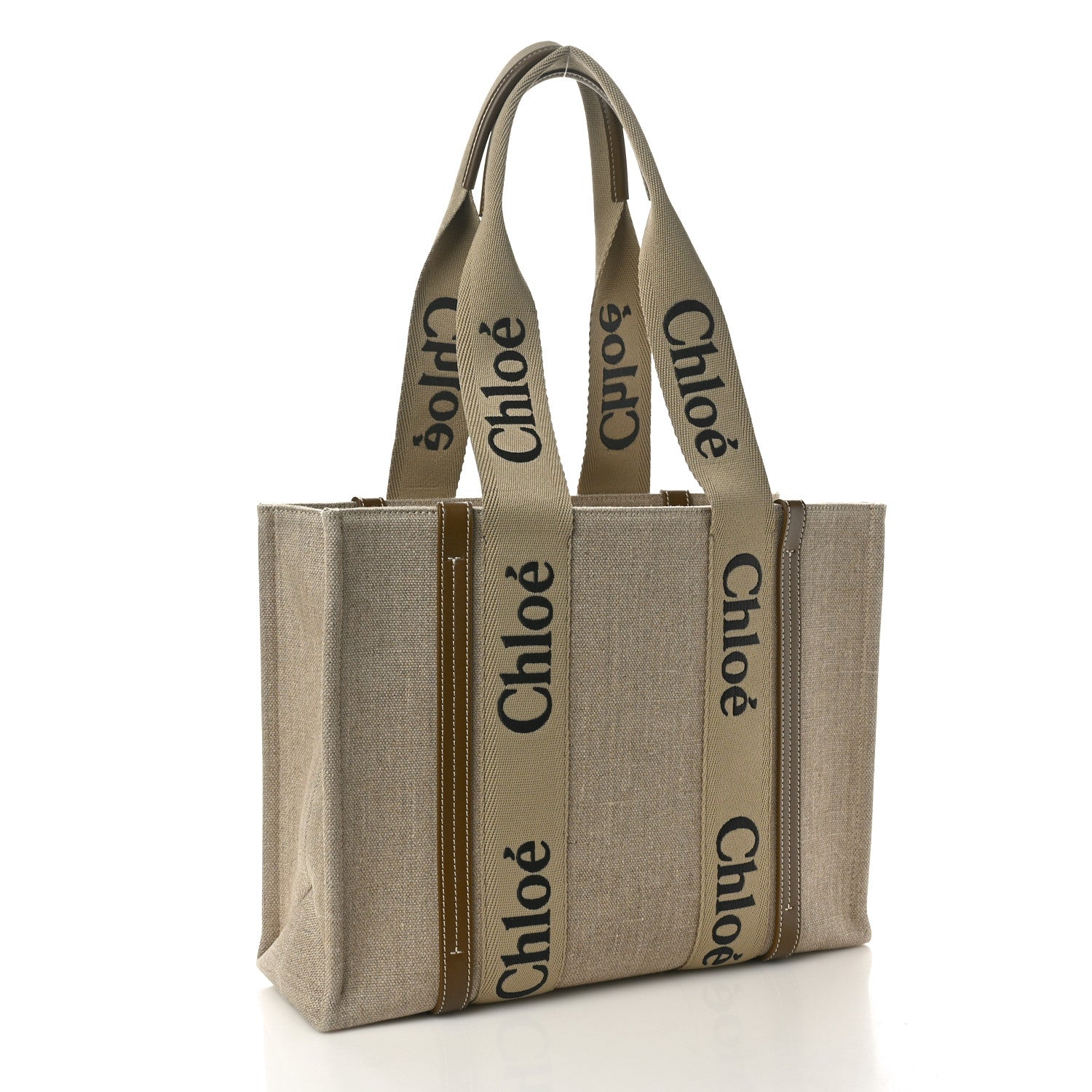 Chloe Linen Calfskin Medium Woody Ribbon Tote Bronze Brown 2 of 9
