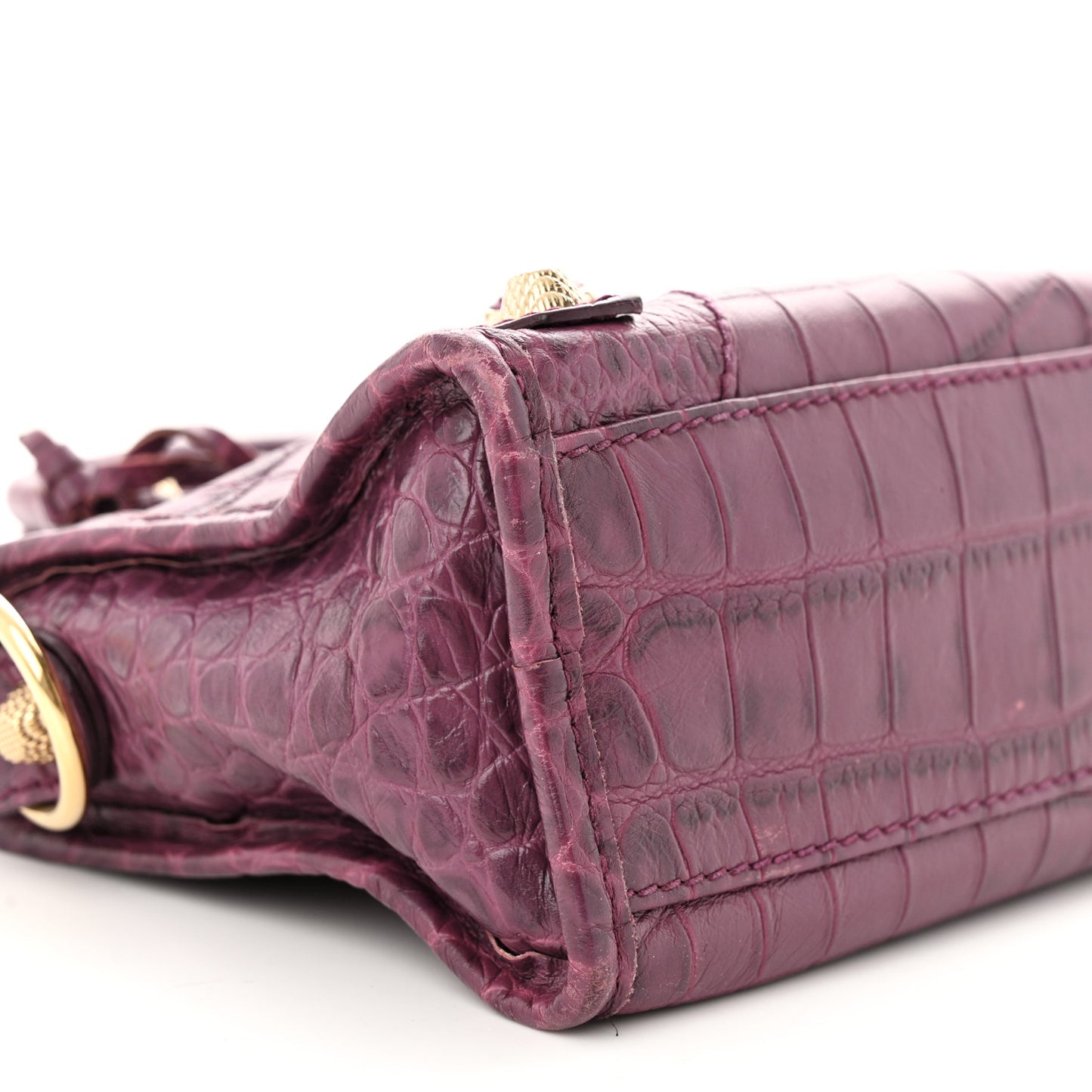 Calfskin Crocodile Embossed Giant 12 Gold Hardware Mini City Violet Prune