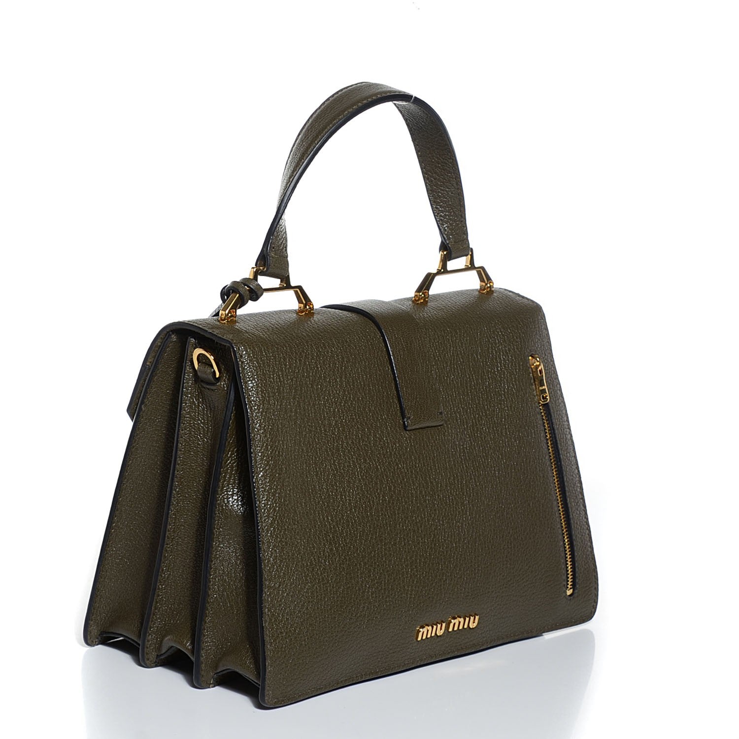 Miu Miu Goatskin Madras Top Handle Shoulder Bag Militare 3 of 9