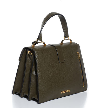 Miu Miu Goatskin Madras Top Handle Shoulder Bag Militare 3 of 9