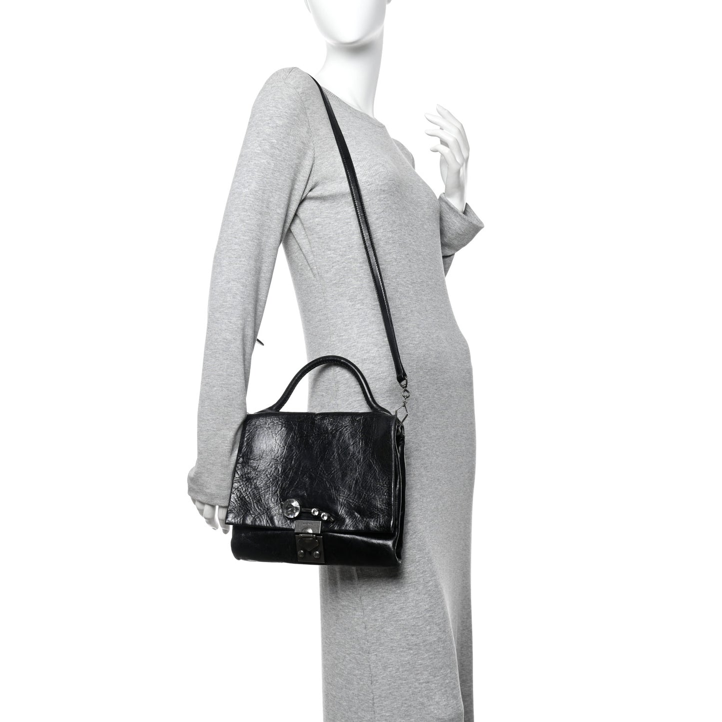 Vitello Shine Crystal Shoulder Bag Black