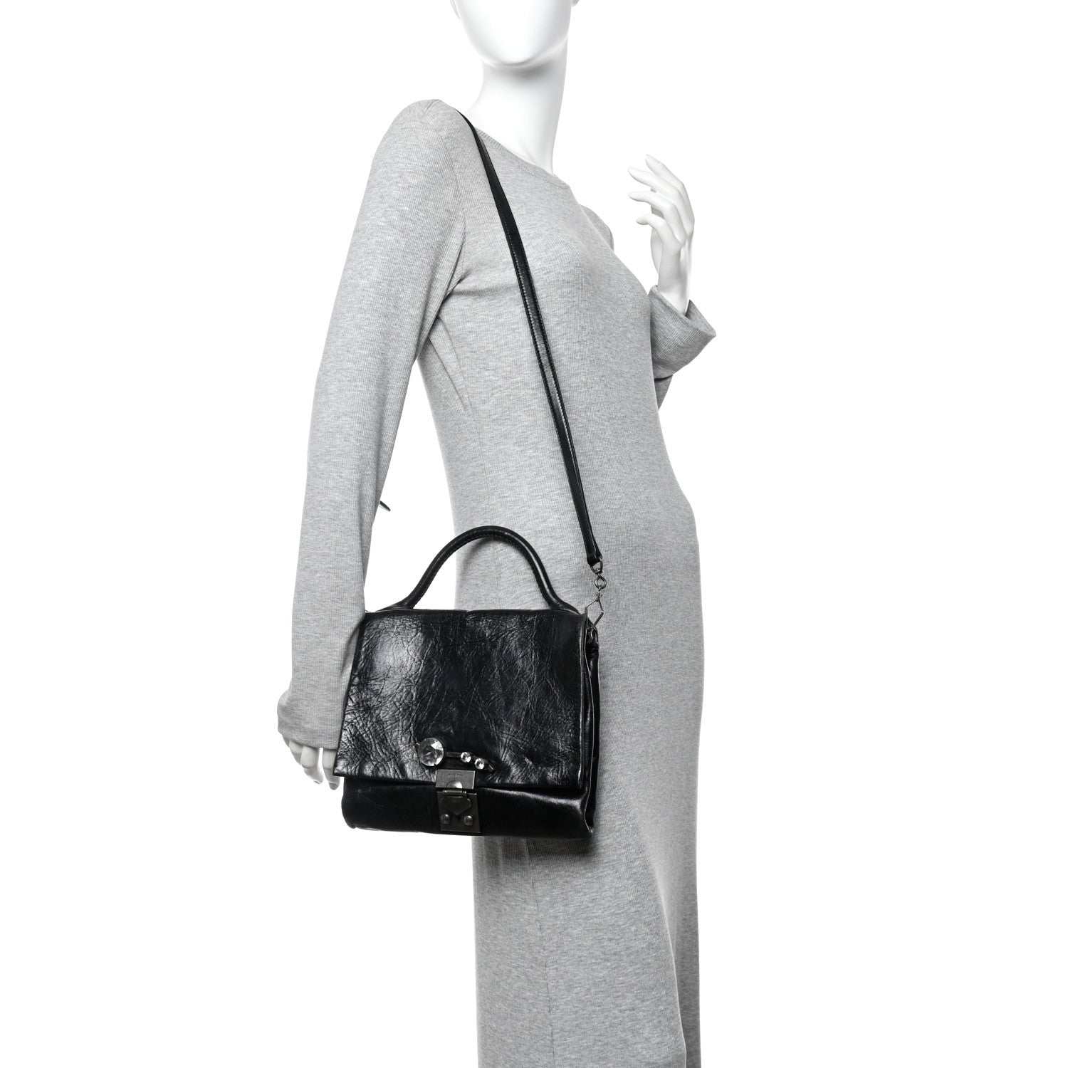 Miu Miu Vitello Shine Crystal Shoulder Bag Black 2 of 16