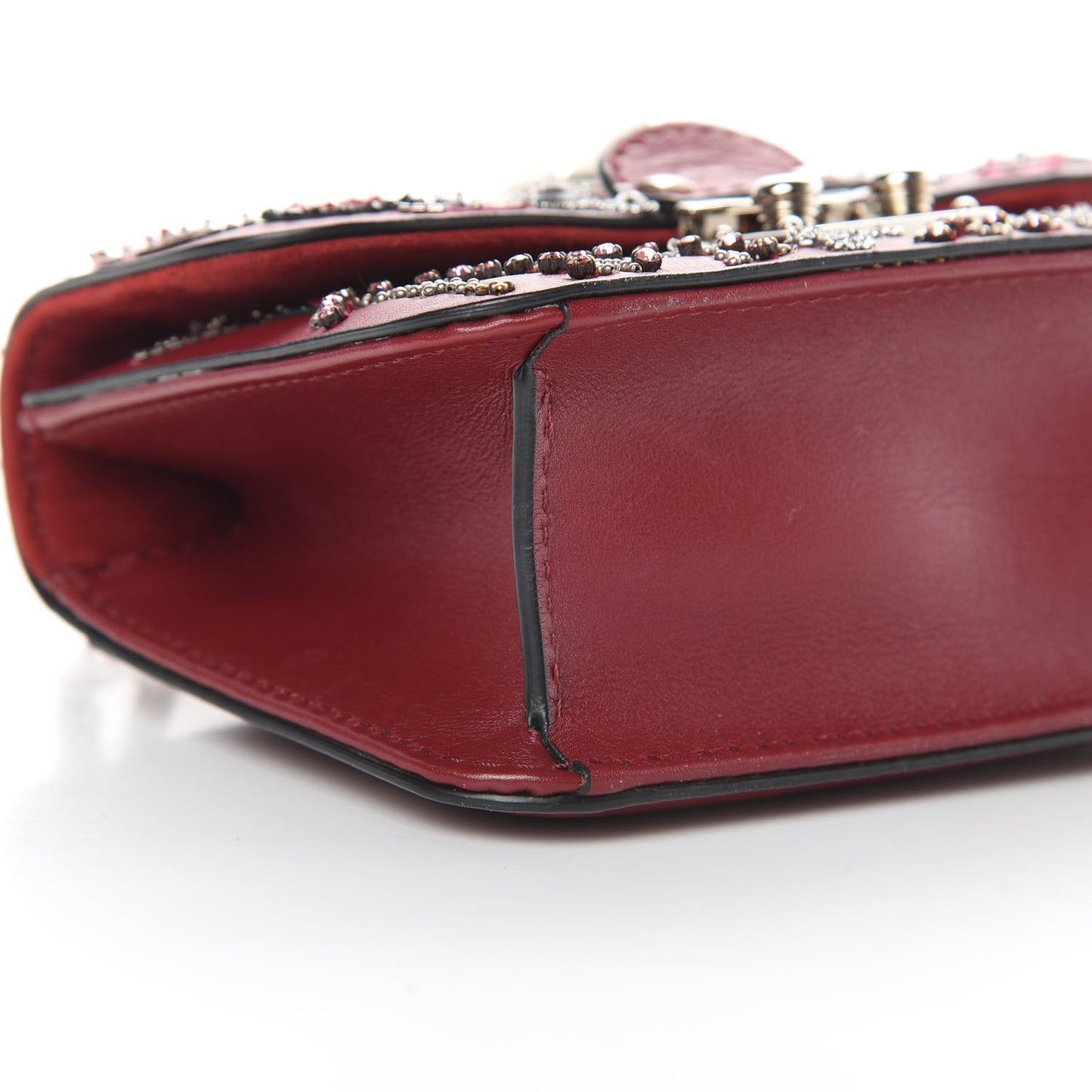 Vitello Crystal Loveblade Embellished Mini Glam Lock Rockstud Flap Rubino