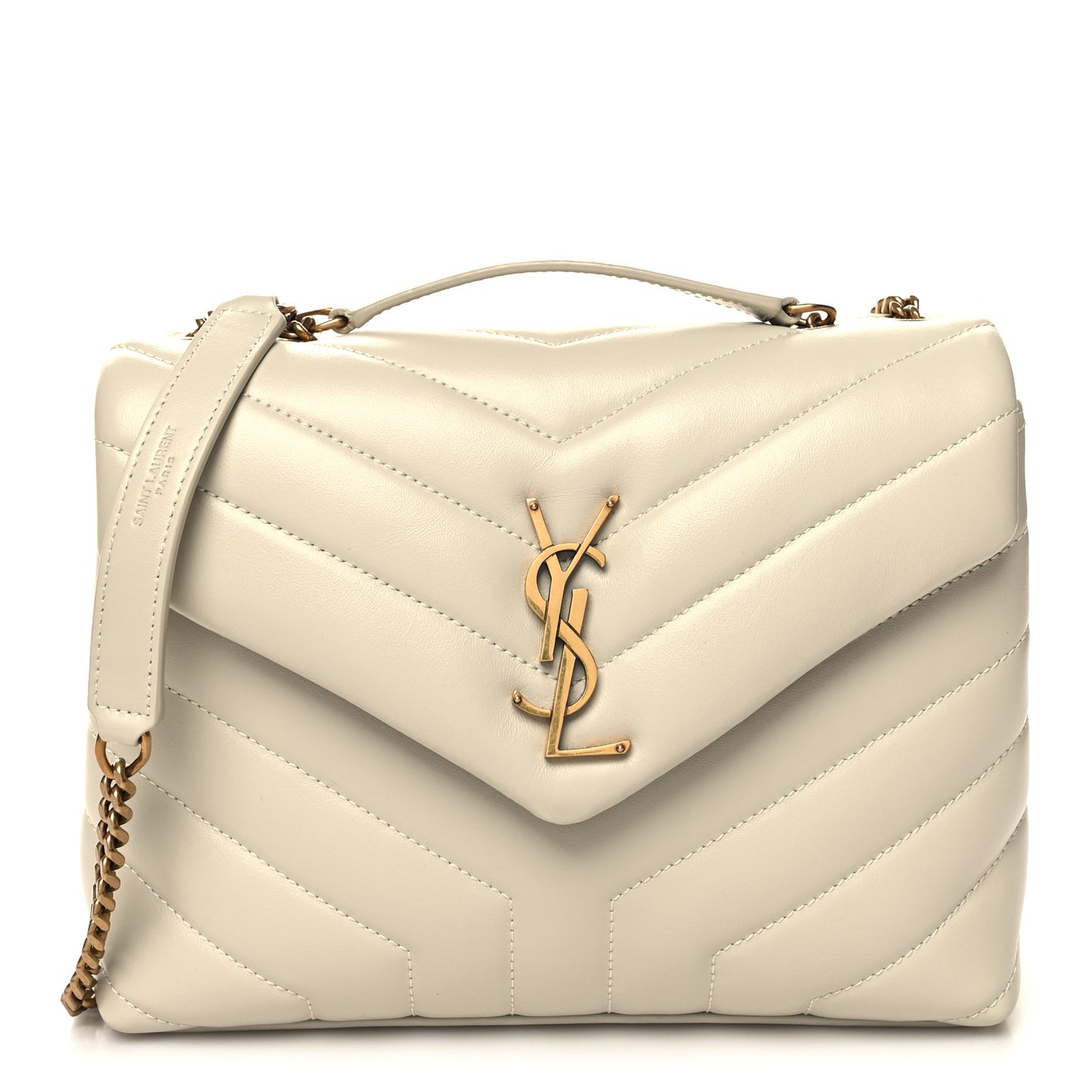 Calfskin Y Quilted Monogram Small Loulou Chain Satchel Blanc Vintage