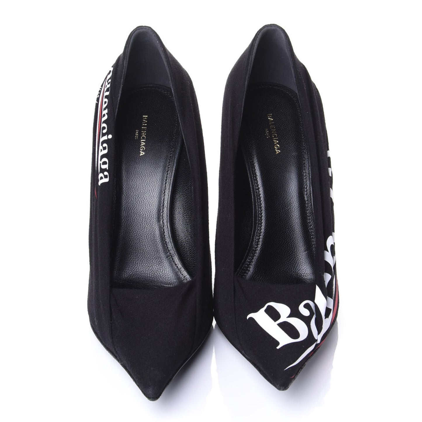 Jersey Crepe Political Campaign Logo Knife 115 Pointed Pumps 38 Black White Rouge