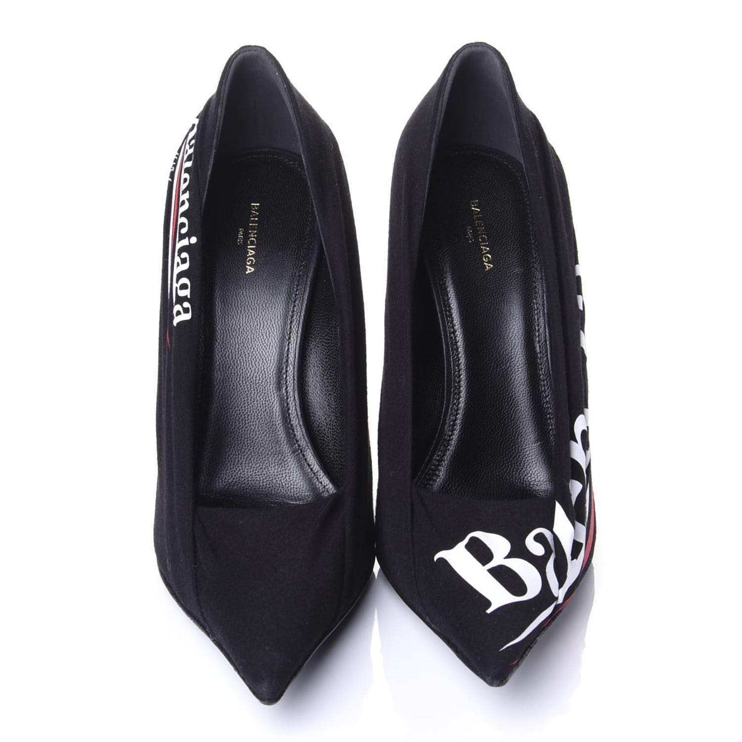 Balenciaga Jersey Crepe Political Campaign Logo Knife 115 Pointed Pumps 38 Black White Rouge 5 of 11
