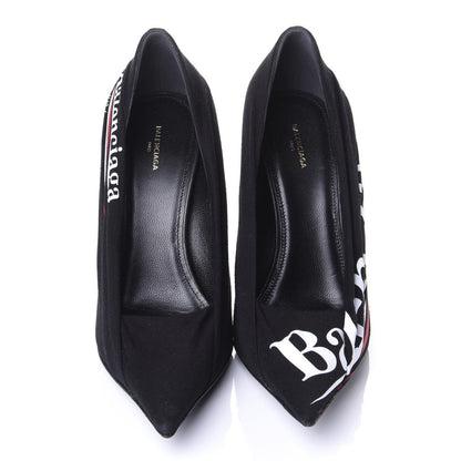 Balenciaga Jersey Crepe Political Campaign Logo Knife 115 Pointed Pumps 38 Black White Rouge 5 of 11