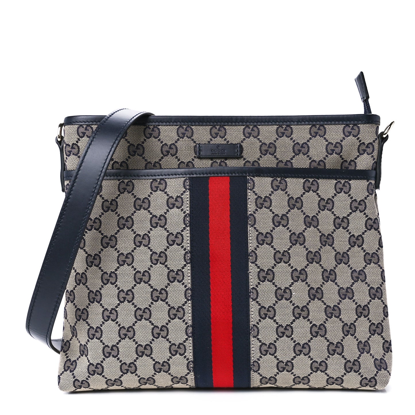 GG Supreme Monogram Web Flat Messenger Bag Navy