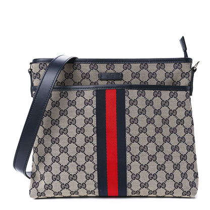 Gucci GG Supreme Monogram Web Flat Messenger Bag Navy 1 of 12