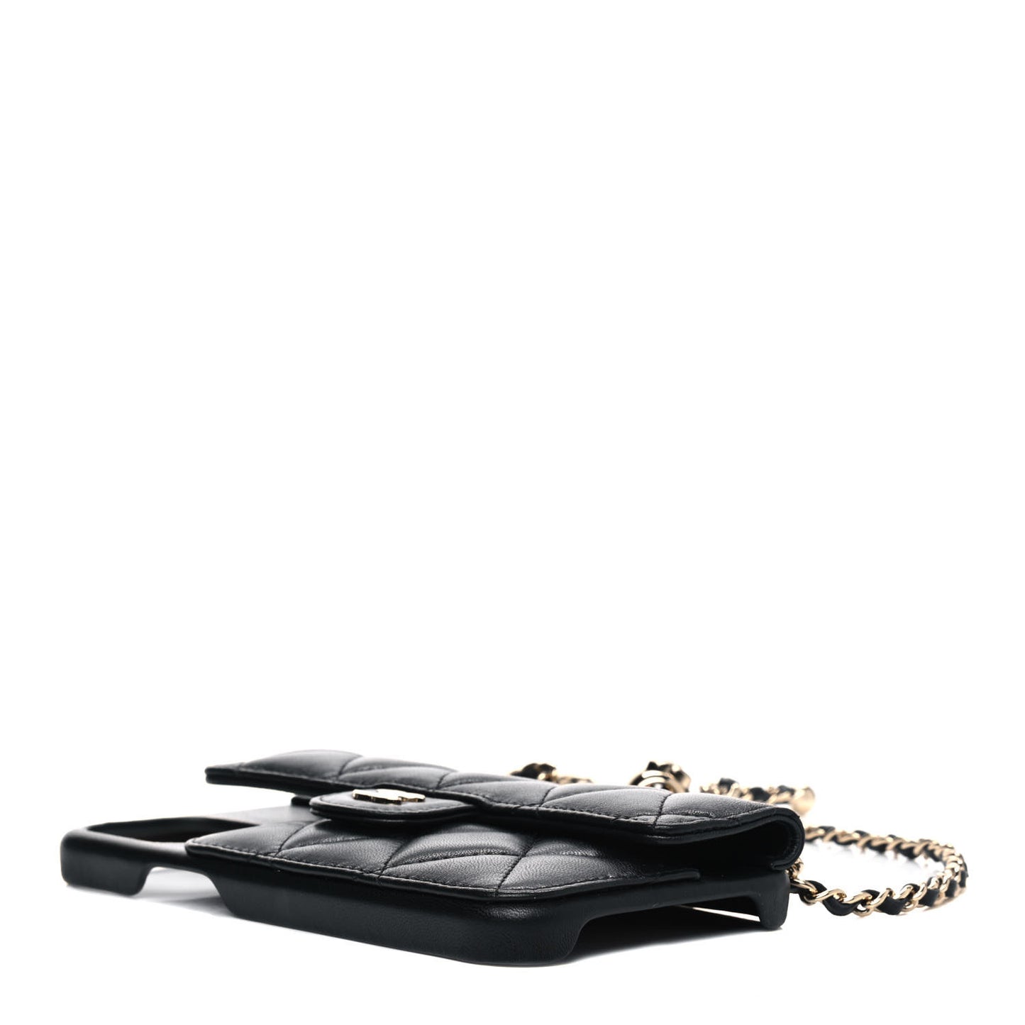 Lambskin Quilted iPhone XII Max Case With Chain Black