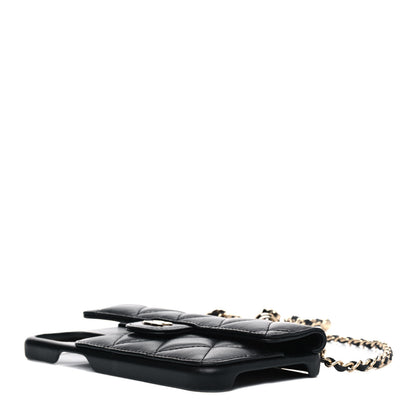 Chanel Lambskin Quilted iPhone XII Max Case With Chain Black 3 of 4