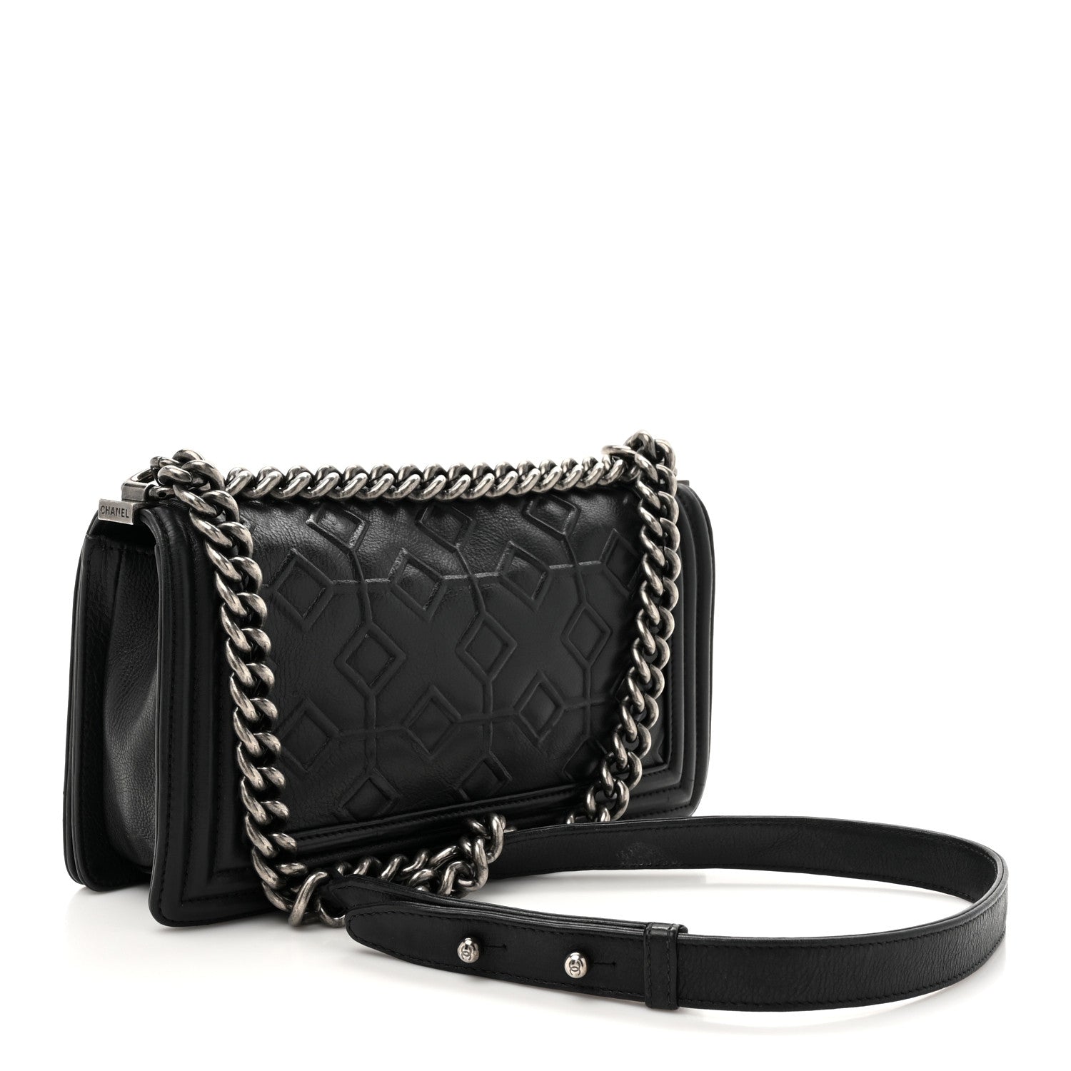 Chanel Calfskin Crystal Embossed Medium Boy Flap Black 3 of 13