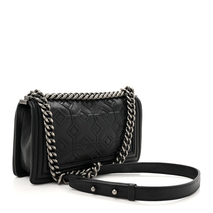 Chanel Calfskin Crystal Embossed Medium Boy Flap Black 3 of 13
