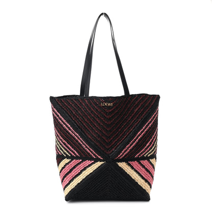 Loewe Raffia Calfskin Paula's Ibiza Medium Puzzle Fold Tote Pink Burgundy 1 of 10