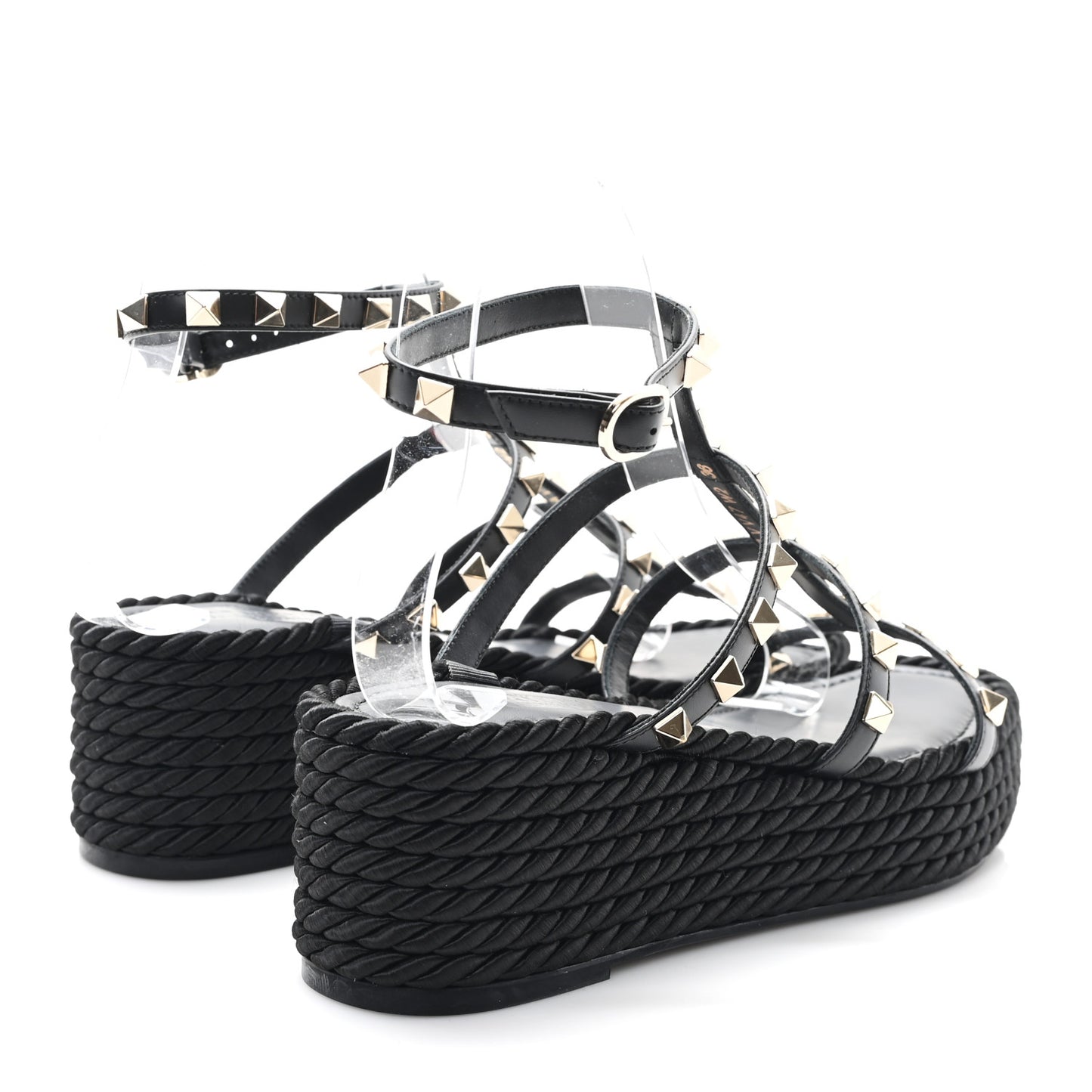Calfskin Bedrock Rockstud Ankle Flat Sandals 36 Black