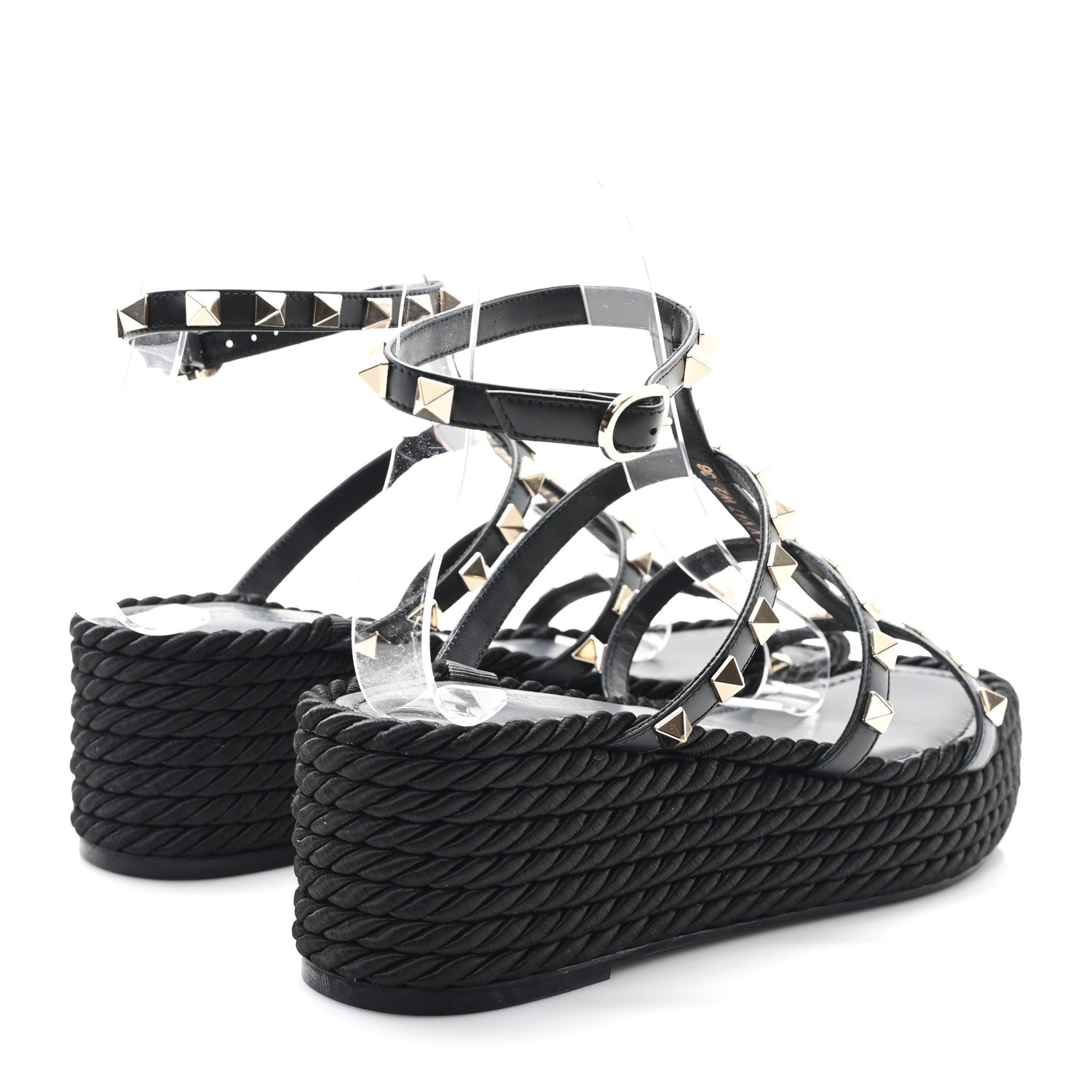 Valentino Garavani Calfskin Bedrock Rockstud Ankle Flat Sandals 36 Black 5 of 9