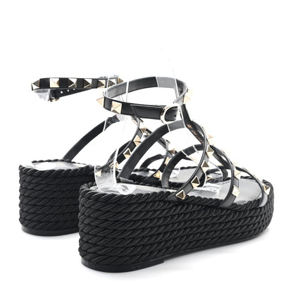 Valentino Garavani Calfskin Bedrock Rockstud Ankle Flat Sandals 36 Black 5 of 9