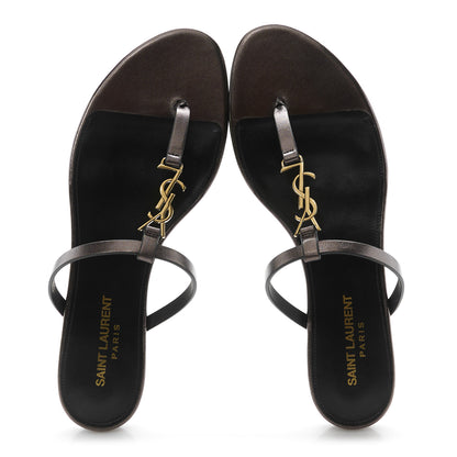 Saint Laurent Calfskin Cassandra Monogram Sandals 38 Metal Walnut 2 of 10