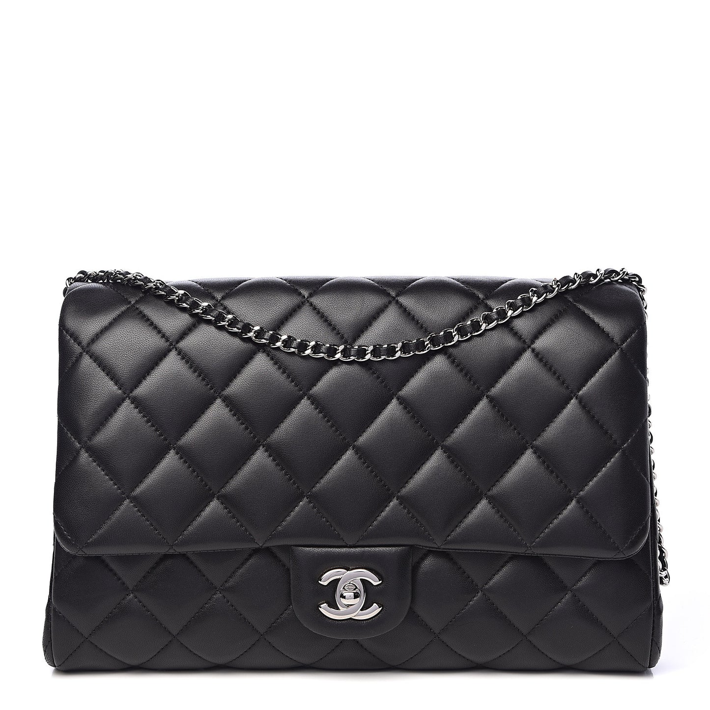 Lambskin Quilted Clutch With Chain Flap Black