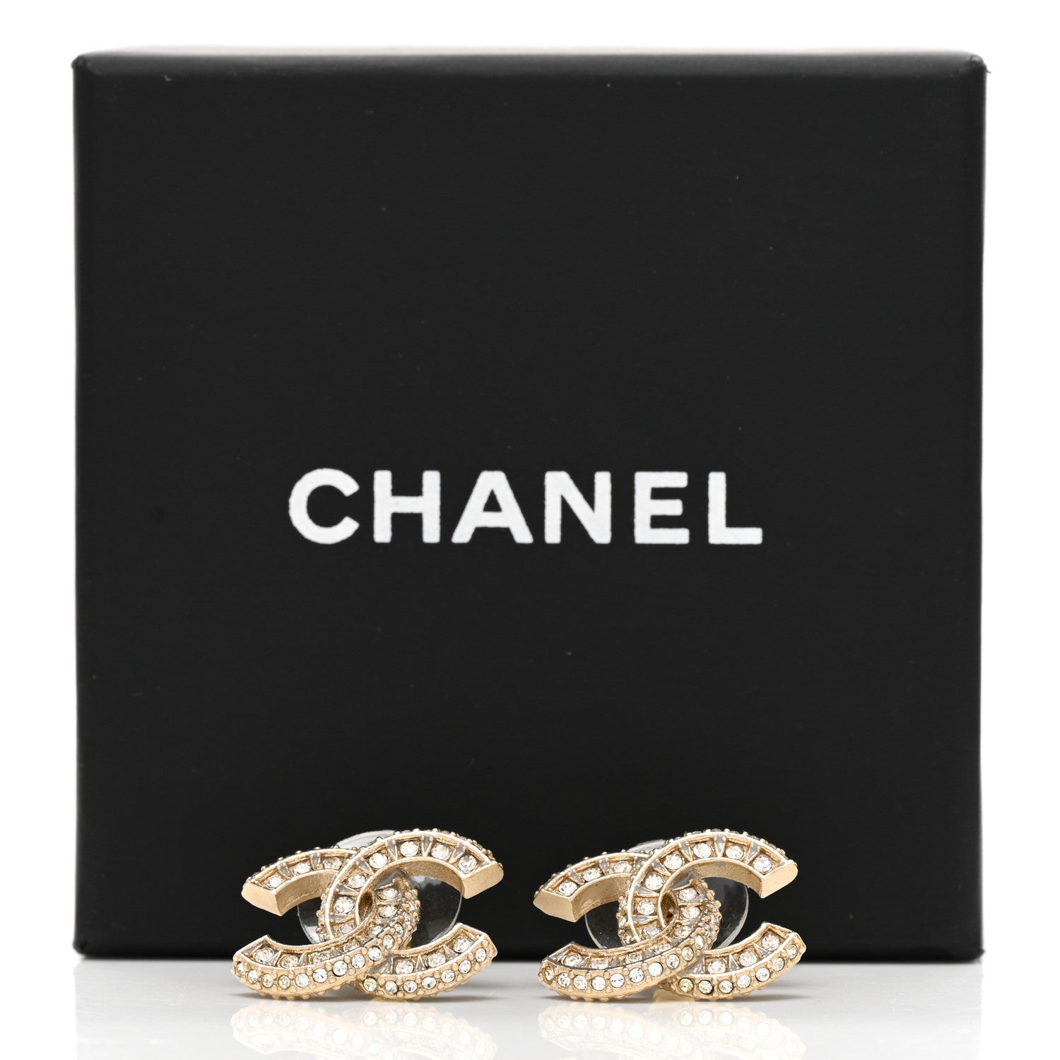 Chanel Crystal Timeless CC Earrings Light Gold 5 of 5