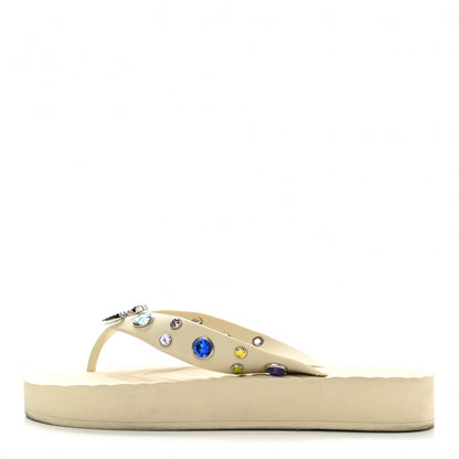 Gucci Rubber Crystal Embellished Thong Sandals 40 White 1 of 8