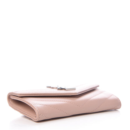 Saint Laurent Grain De Poudre Matelasse Chevron Small Monogram Envelope Wallet Pale Blush 4 of 7