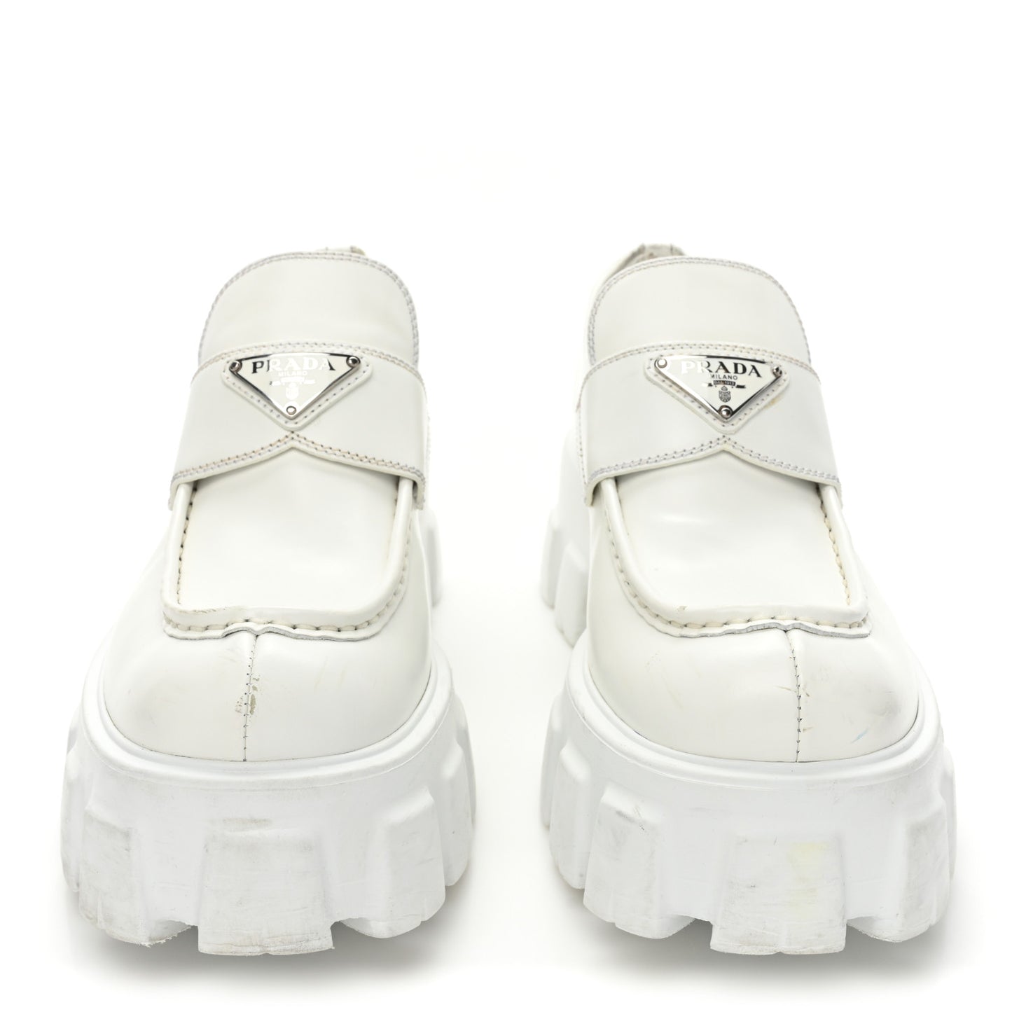 Spazzolato Metal Triangle Logo Monolith Pointy 55mm Loafers 39 White