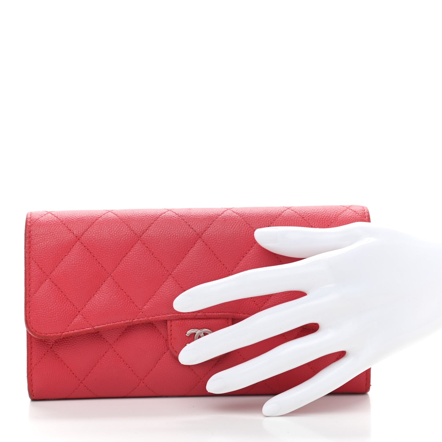 Caviar Quilted Large Gusset Flap Wallet Dark Red