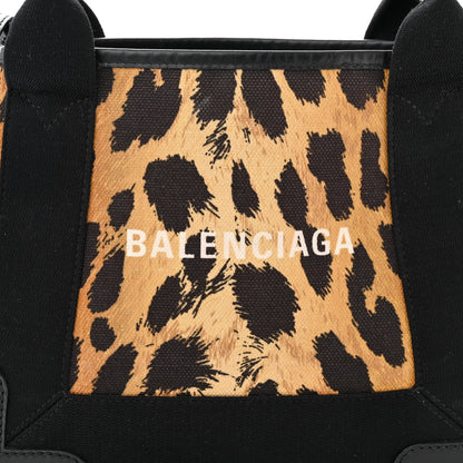 Balenciaga Cotton Canvas Satin Calfskin Leopard Print Navy Cabas XS Beige Black 9 of 11