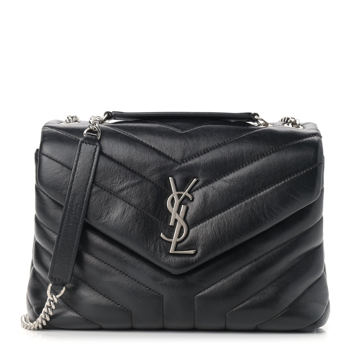 Calfskin Y Quilted Monogram Small Loulou Chain Satchel Black