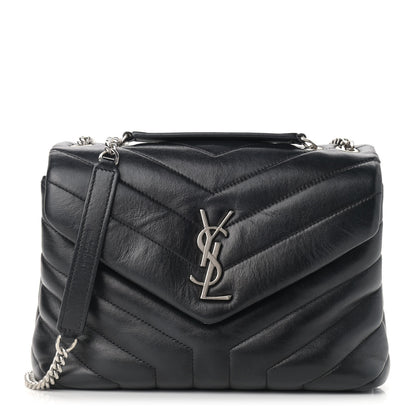 Saint Laurent Calfskin Y Quilted Monogram Small Loulou Chain Satchel Black 1 of 10