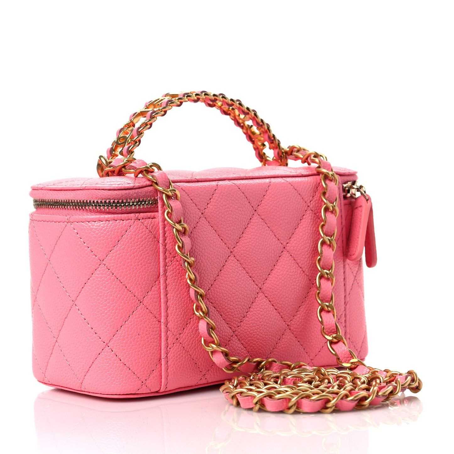 Shiny Caviar Quilted Pick Me Up Vanity Case Pink