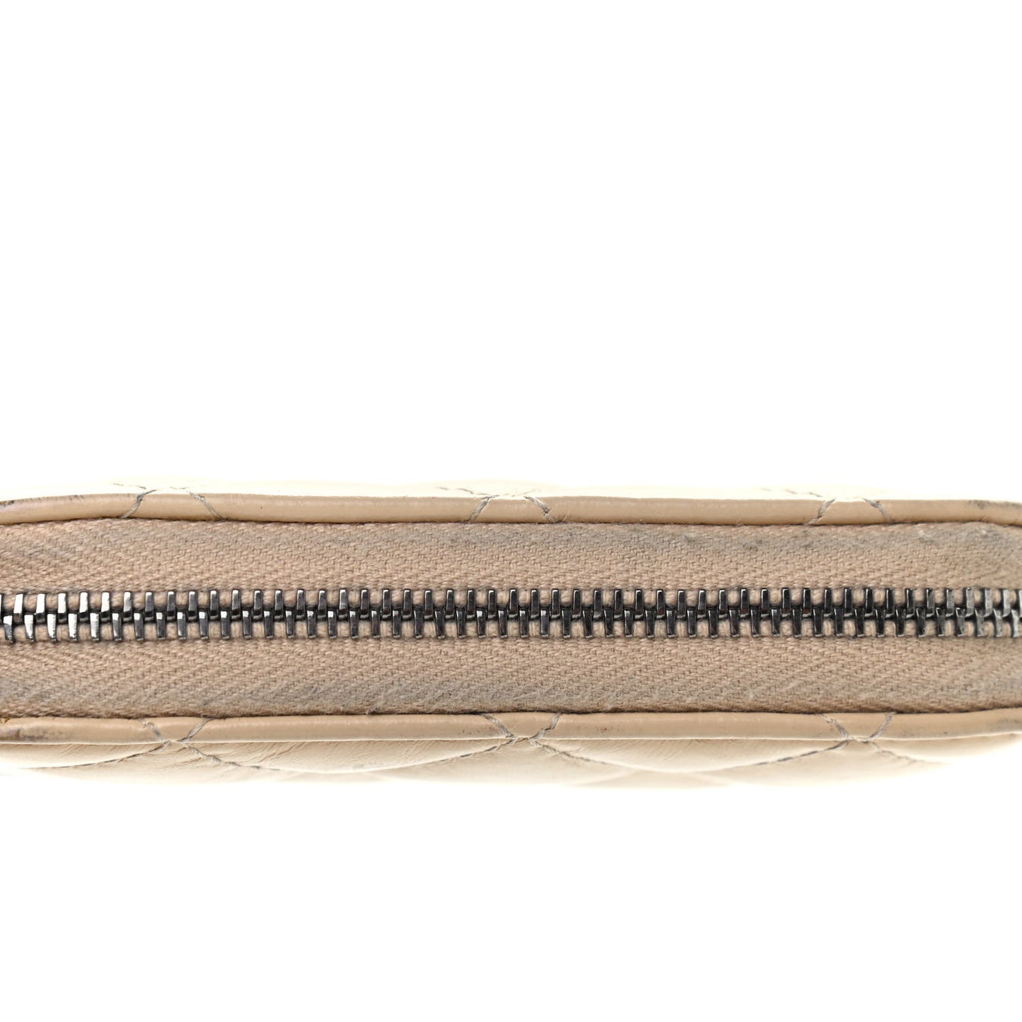 Aged Calfskin Quilted Gabrielle Zip Around Coin Purse Wallet Beige Black