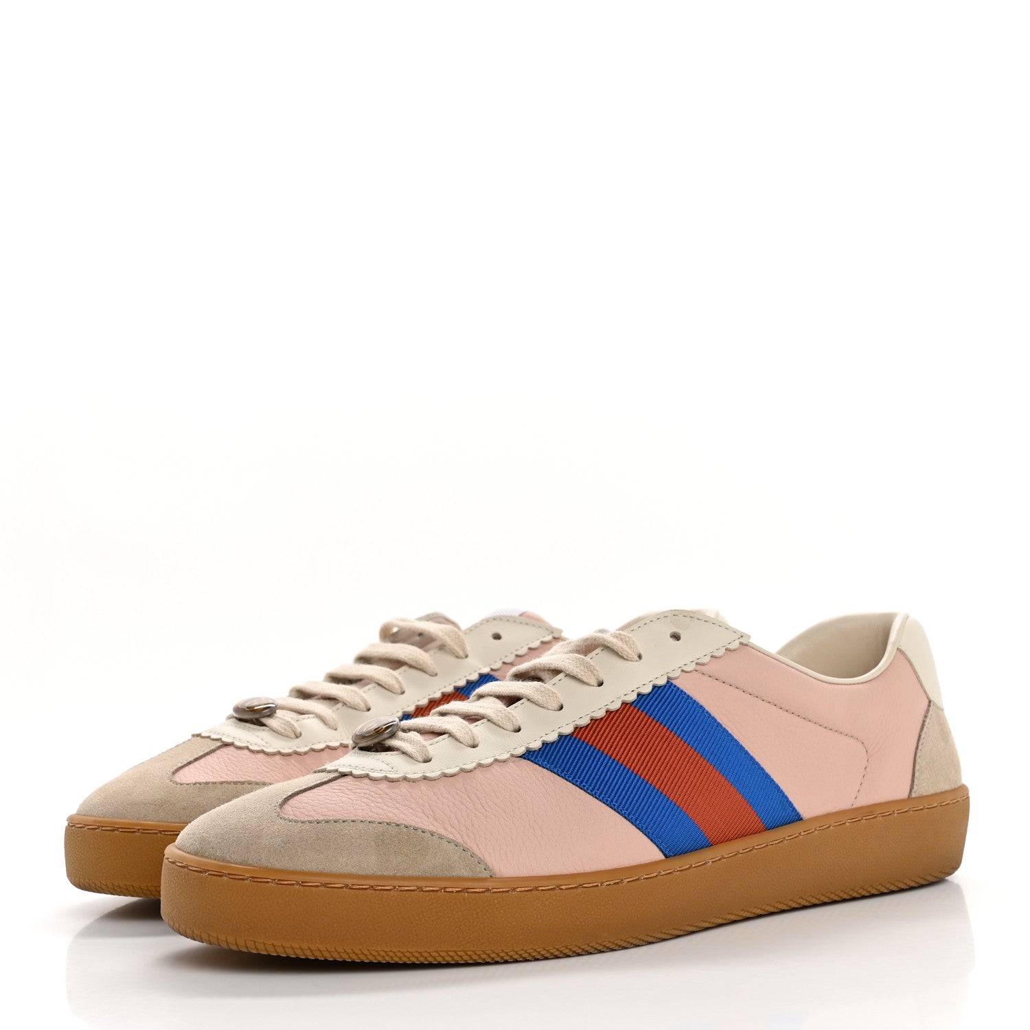 Gucci Calfskin Suede Web Mens G74 Sneakers 9 Oatmeal Soft Rose 4 of 10