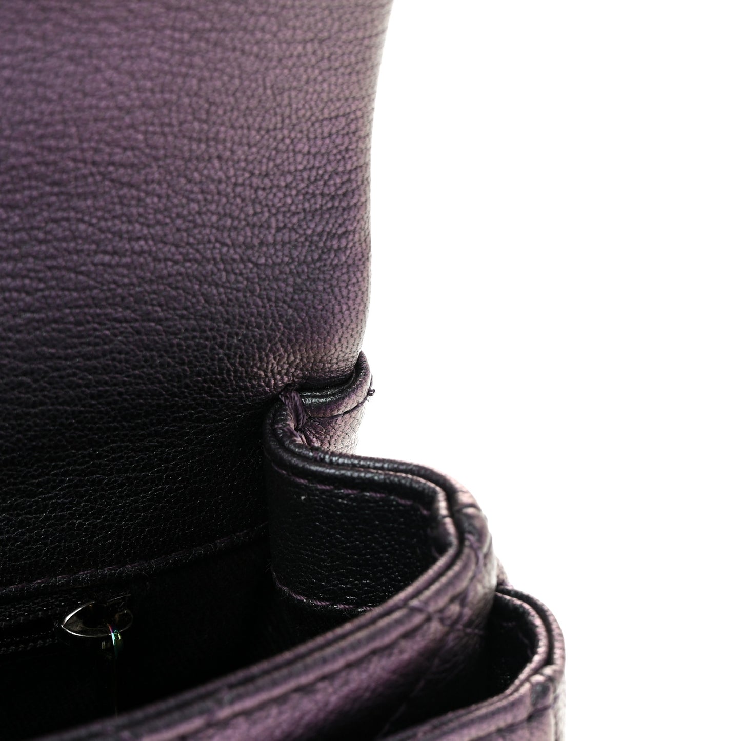 Iridescent Goatskin Quilted Small Double Carry Waist Chain Flap Purple